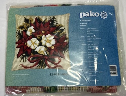 Pako Christmas Poinsettia Floral Pillow Cross Stitch Kit 16" x 16" Holland VTG - Picture 2 of 7