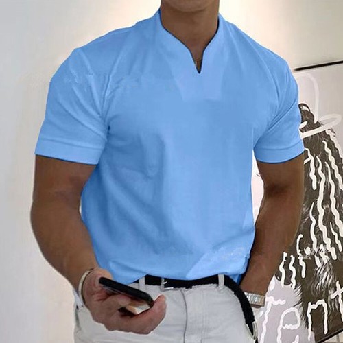 Mens Retro Collarless Grandad Plain Shirts Tops Causal Hippy Cotton Pocket Tee - Picture 4 of 28