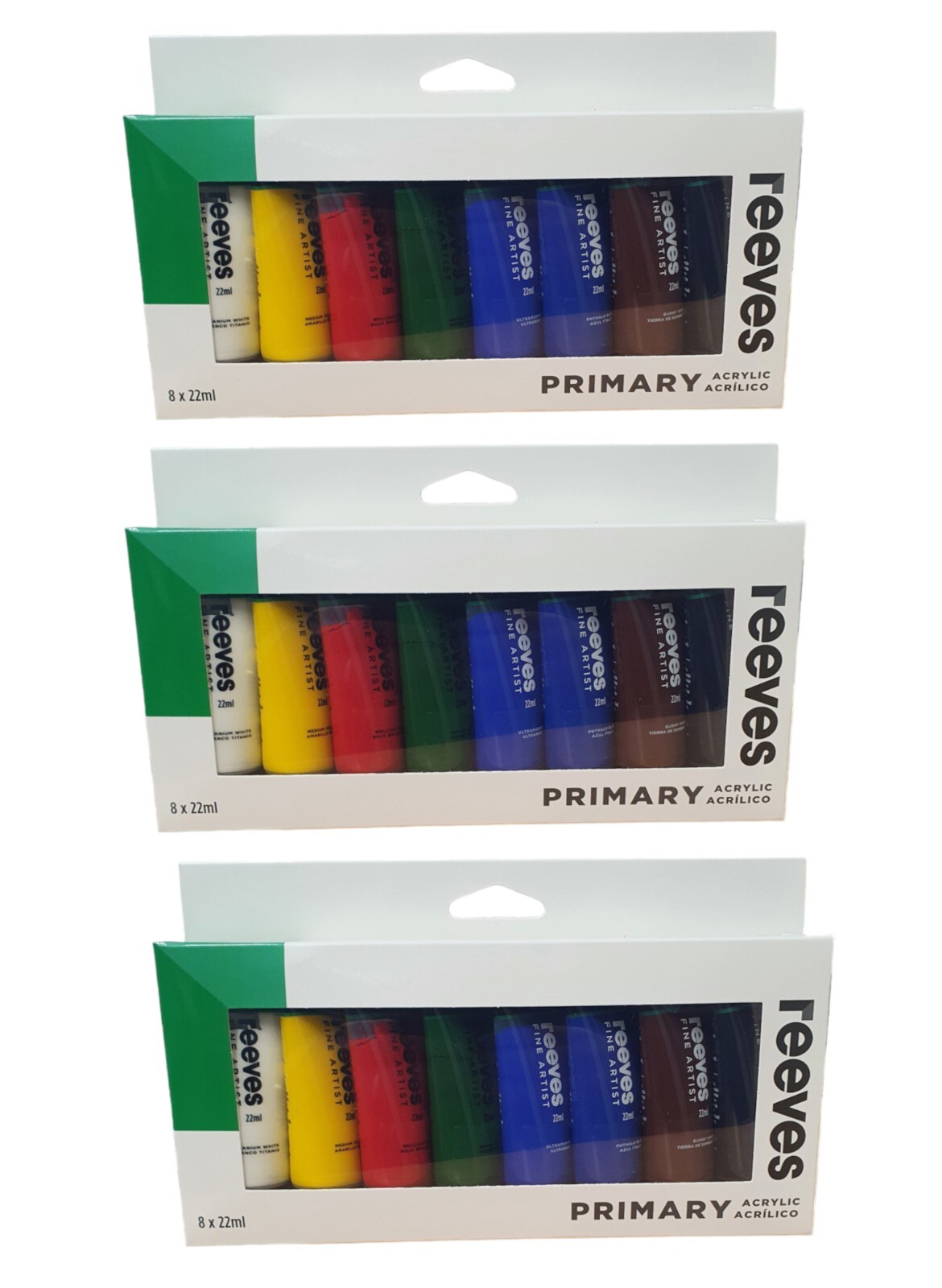 Reeves Acrylic Paint Sets. 8 Tubes of 22ml. 3  New Sets.
