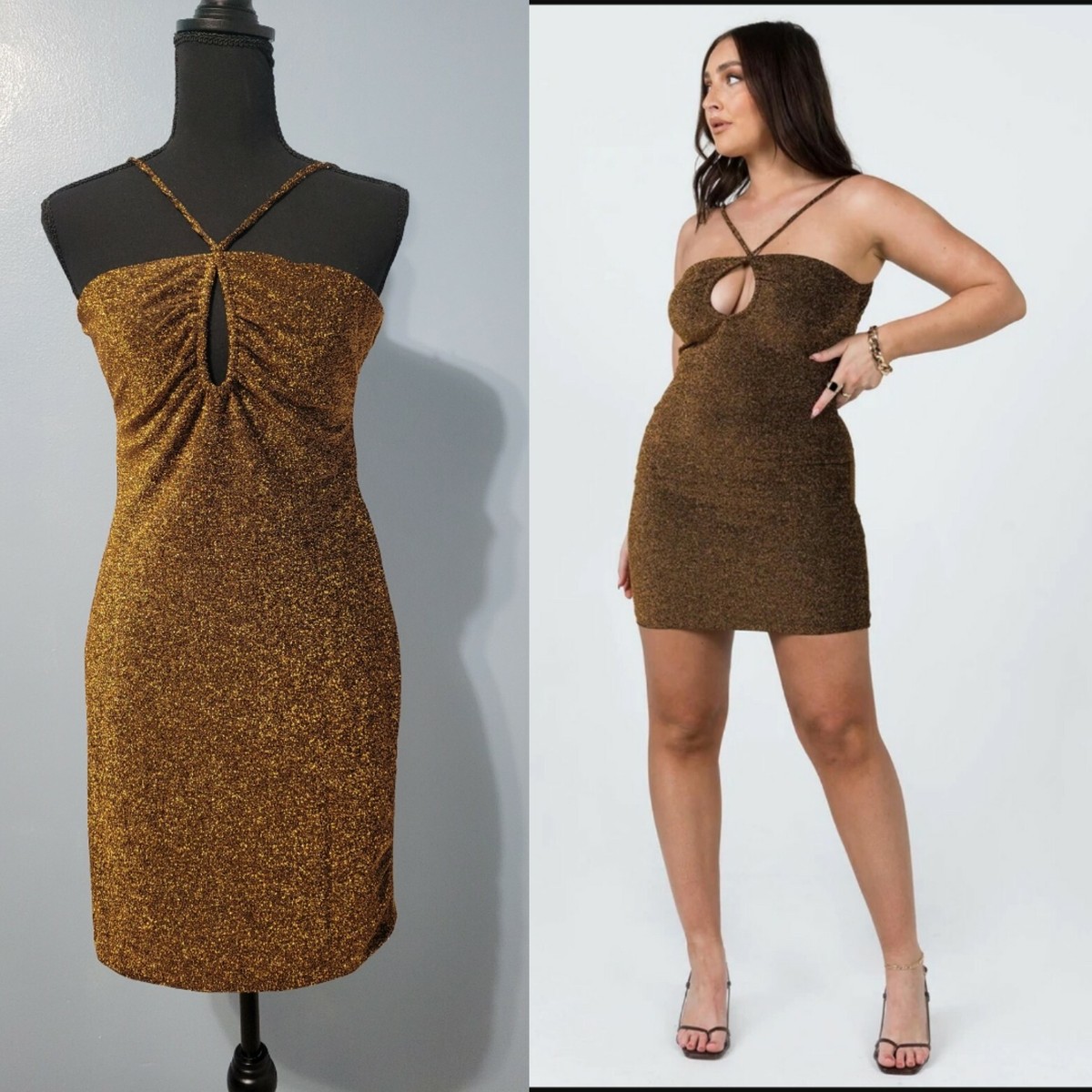 gold dress princess polly Solana Mini Metallic Sz 10 oh polly gold dress