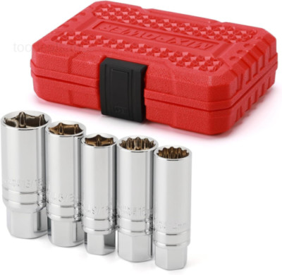 MIXPOWER 5PCS 3/8''Drive Magnetic Spark Plug Socket Set, CR-V, 14mm,