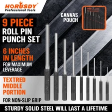 9pc Forged Steel Roll Pin Punch Set in Roll Up Case Rifle Gunsmithing Jewelers