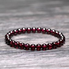 Natural Garnet Stone Beaded Bracelet Red Gemstone Stretch Bracelet Wristband