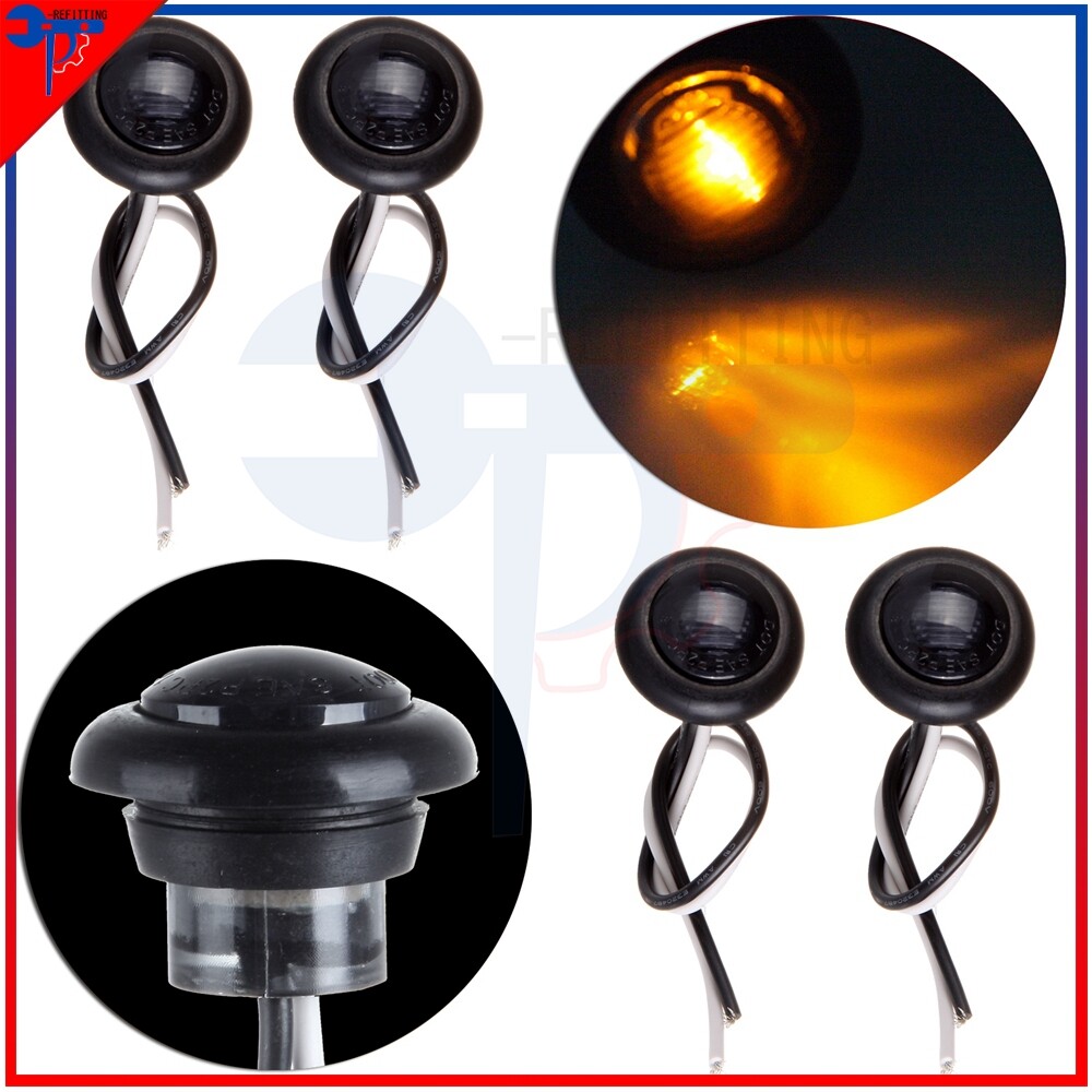 4 Amber LED Round Side Marker Lights 3/4
