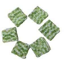 Set of Six Crocheted Homemade Dishcloths Lime Green Cushioning, Old Fashioned