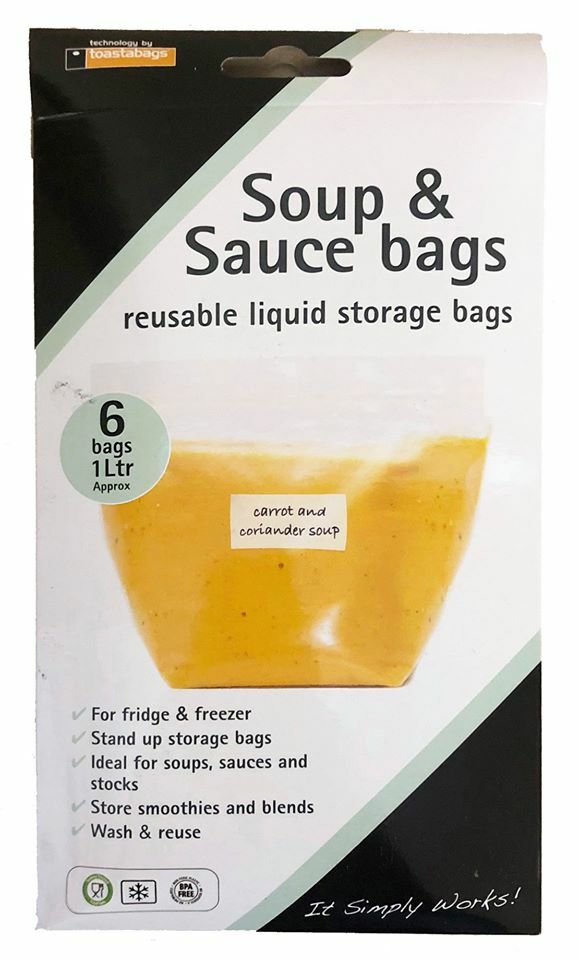 Soup & Sauce bags 6 pack, fridge bags, reusable, store liquids, freeze, 1L