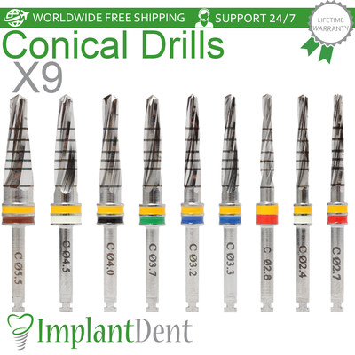 9x Conical Drills L16 With External Irrigation Dental Fixture Tools