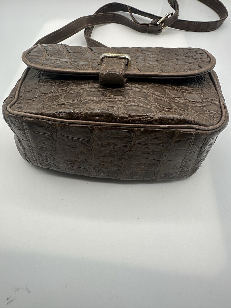 Donna Elissa Brown Italian Crocodile Leather Shoulder Crossbody