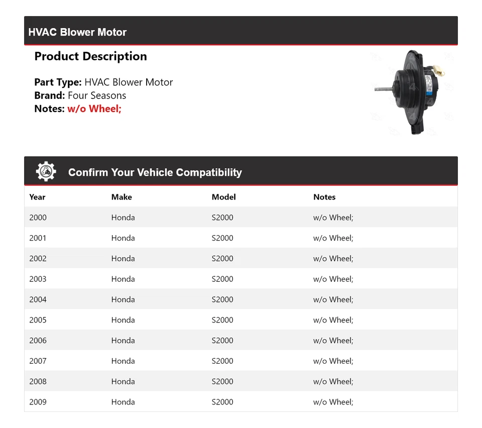 Motor soplador de climatización para Honda S2000 2000-2009 4 estaciones 2001 2002 2003 2004 2005 Foto 2 de 4