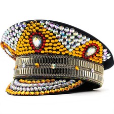 Lady Men Party Hat Captain Cap Rivet Military Festival Glitter Rhinestone Club