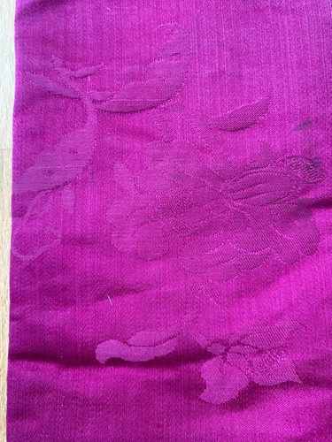 Antique Chinese cuff, cerise silk Damask lined with white fur 25.5 x 13 cm - Picture 3 of 7