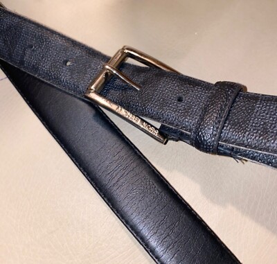 Michael Kors size 36 Belt Black  Grey Logo Vegan Leather  Silver Tone