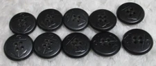 10- 3/4 IN US VINTAGE WWI BLACK NAVY ANCHOR BUTTONS 4 HOLES TO SEW ON FLAT BACK