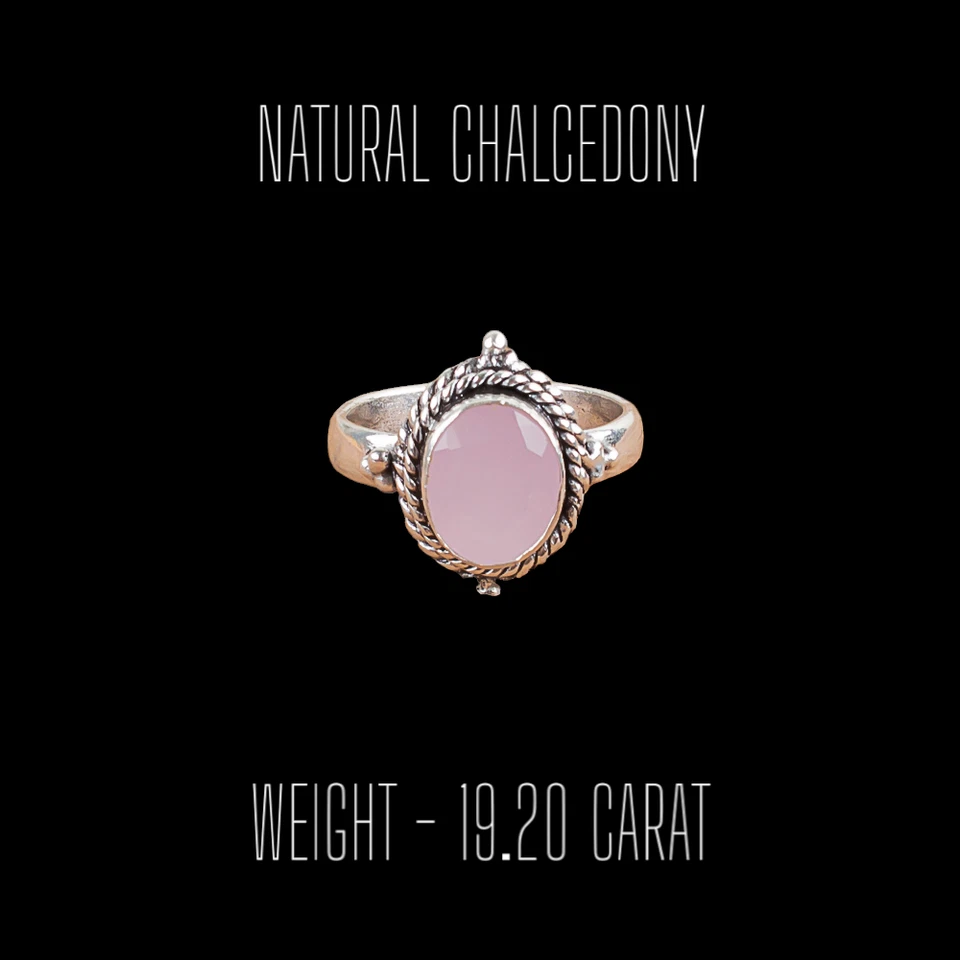 Anel feminino de pedra preciosa natural calcedônia rosa prata esterlina 925 presente - Imagem 3 de 4