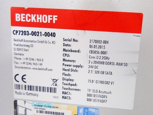 BECKHOFF CP7203-0021-0040 -USED- PANEL PC 19" (2) - Picture 4 of 7