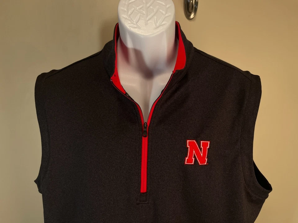 Adidas ClimaCool Hombre Gris con Borde Rojo 1/2 Cremallera Jersey Chaleco Nebraska Huskers L Foto 2 de 4