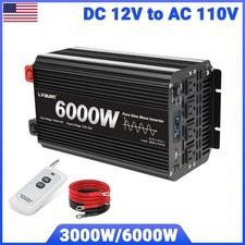 3000W 6000W Pure Sine Wave Power Inverter 12V to 120V 50HZ/60HZ LCD 4Socket Car