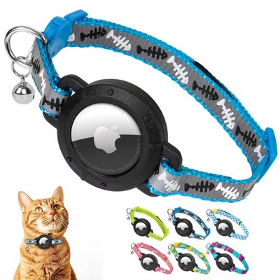 AirTag Cat Collar with Reflective Fish Pattern, Breakaway Safety Collar with ...