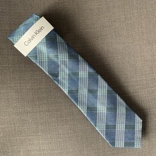 Calvin Klein Men's Neck Tie Blue/Green Plaid Silk Blend MSRP 69.50