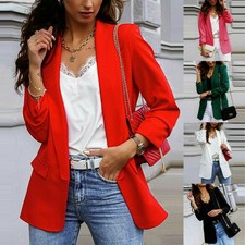 Womens Blazer Suit Collar Ladies Cardigan Coat Formal Jacket Slim Plus Size 8-20