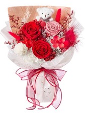 Red Preserved Roses Forever Flower Bouquet Bear Box Anniversary Birthday