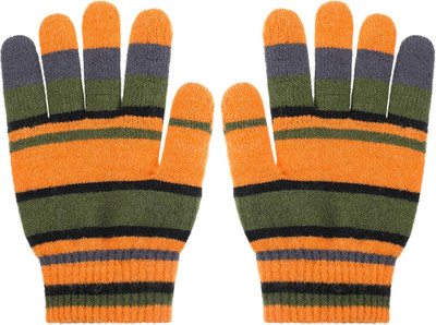 Coraline Striped Gloves Orange And Green Fuzzy Gloves | Warm Striped Gloves