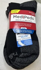 MediPeds Big & Tall Men’s NanoGLiDE Quarter Cushion Black Socks, X-Large,4 Pair