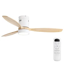 52 inch Wood Low Profile Ceiling Fans with Lights and Remote, Modern Flush Mo...