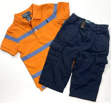 New With Tags Polo Ralph Lauren Boys Striped Polo Shirt  Navy Pants Set sz 12m