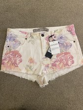 Guess Floral Denim Micro Shorts BNWT Size 31 Uk 12 Maura Raw Hem Summer Holiday