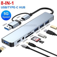 8 Port USB-C Hub Adapter - 5G Speed Multi Splitter for PC, Laptop MacBook USA