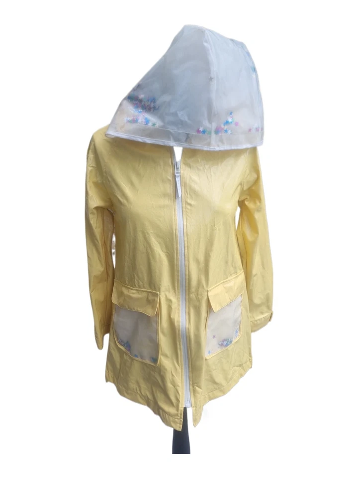 Lindo Abrigo de Lluvia Zara Impermeable Estrellas Lentejuelas Transparente Amarillo XS 6 Chaqueta Midi Foto 3 de 4