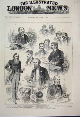 Alter antiker Druck 1885 Wahlkampf Schottland Forsyth Maxwell Skizze 19.