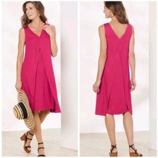 Soft Surroundings Magenta Pink V-Neck Sleeveless Pleated Shift Dress Medium