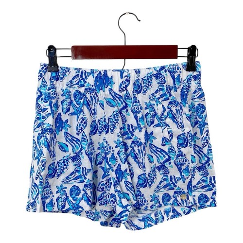 Lilly Pulitzer Lilo Linen Shorts Shell Collector Sz XXS Resort White Blue Pocket - Picture 6 of 7