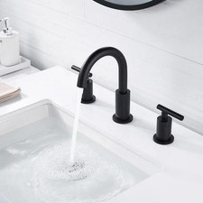 Forious WB-0300B Black Widespread Bathroom Faucet 3 Piece Metal Drain Assembly
