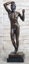 Signed Rodin Nude Male Art Deco Bronze Sculpture Handmade Figure