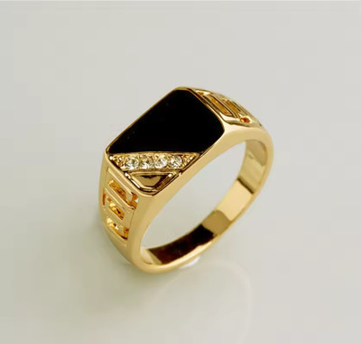 Men Stainless Steel Geometric Square Signet Ring Punk Style Fashion Jewelry Blac