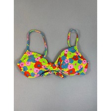 Multicolor Neon Floral Underwire Bikini Top Retro 60s 70s Style Size M