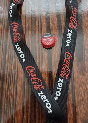 COCA-COLA ZERO SUGAR  OLYMPIC COKE CAP MAGNET PIN AND  BLACK LANYARD