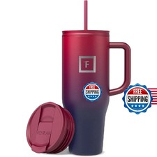 IRON &deg;FLASK Co-Pilot Insulated Mug w/Straw & Flip Cap Lids - Cup Holder Bottle f