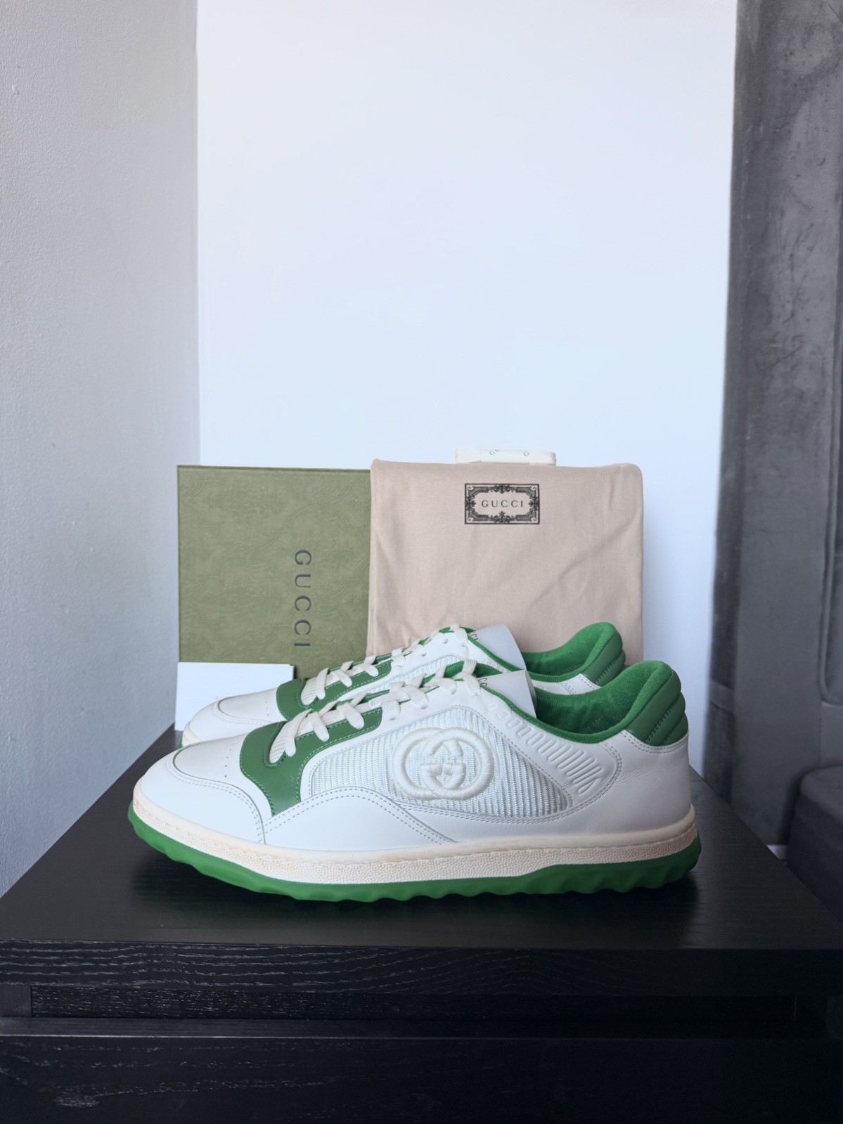 RRP £750 Gucci MAC80 trainers UK 9.5 (43.5) off White Green /dirty effect image 2