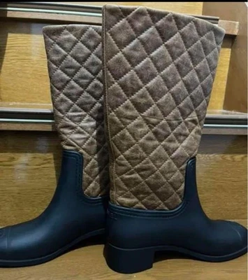 CHANEL Bottes Matelassées Shoes Femme Taille 37 COCO MARK Noir Marron - Photo 1/4