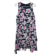 Banana Republic Navy Blue Pink Floral Print Racerback Ruffle Flounce Dress Sz 12