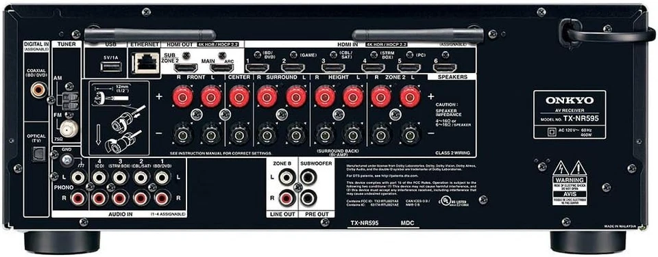 Onkyo TX-NR595 7.2-Channel Smart AV Receiver, 4K Ultra HD & AirPlay 2 - Black - Image 2 of 2