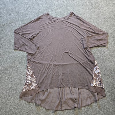 Logo Lori Goldstein Top Women 3X Brown Velour Trim Stretch Casual Basic Comfort