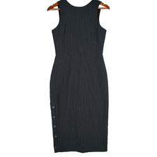 Banana Republic Dress Women 2 Black Pinstriped Lined Stretch Side Buttons Sheath