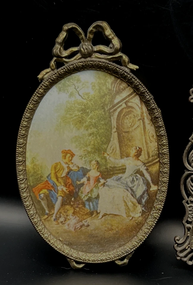 Lote De Colección De 3 Marcos De Cuadros De Seda Italianos Arte De Pared De Latón Diferentes Tamaños Y Forma Foto 2 de 4