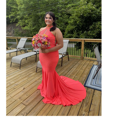 formal dresses spokane valley Coral Satin Prom Dress with Draped Bodice and High Slit – FD5195 –  Viniodress main image 0