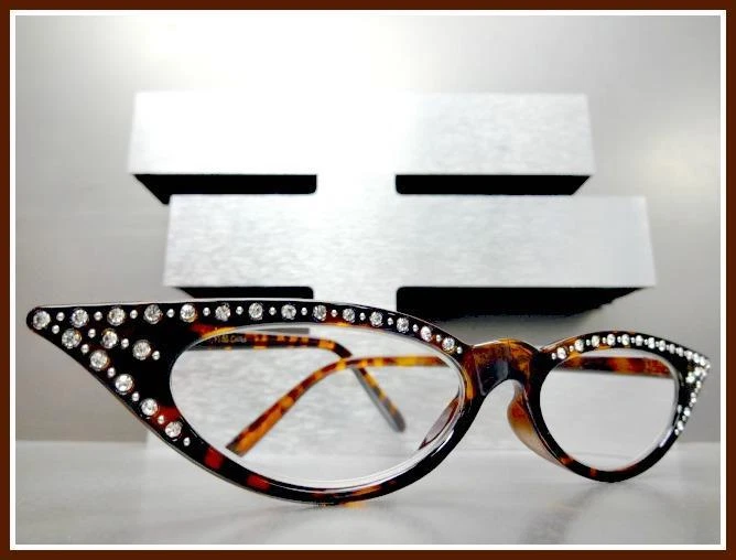 Mujer Elegante Retro OJO DE GATO LECTURA GAFAS LECTORES Bling Marco Tortuga Foto 2 de 4